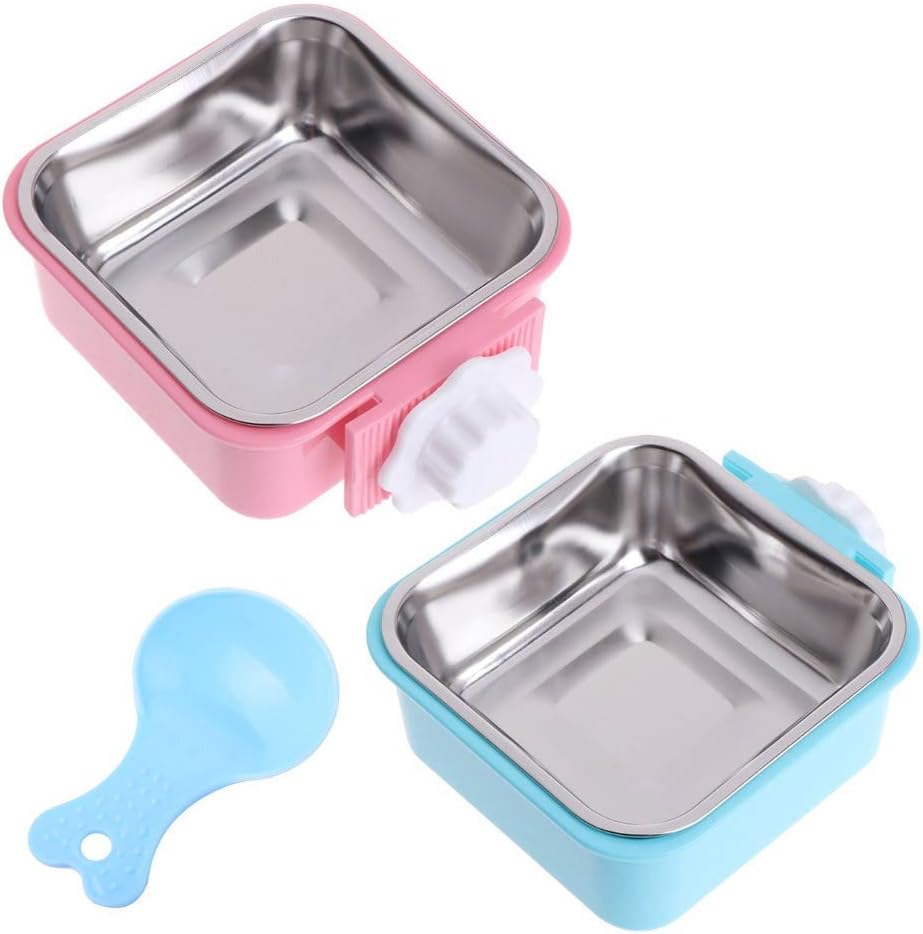 Crate Dog Bowl, Removable Stainless Steel Water Food Feeder Bowls Hanging Pet Cage Bowl Cage Coop Cup for Dogs Cats Puppy Rabbits Bird…
