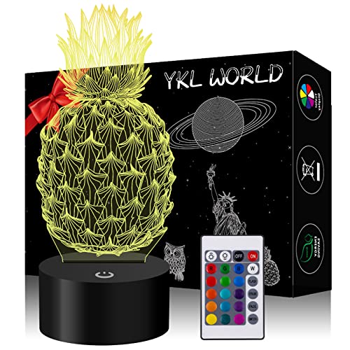 Pineapple 3D Illusion Lamp Led Pineapple Night Light For Living Bedroom Decor 16 Colors Changing Usb Charging/Battery Powered Ananas Desk Table Lamp For Party Supplies Birthday Gift Toys For Kid #TOP6