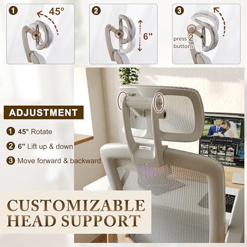 Image of GABRYLLY Ergonomic Office Chair, High Back Home Desk Chair with Flip-Up Arms, Headrest, 90-120 Tilt and Wide Cushion, 300LBS White Mesh Chair for Work Gaming Study (GY01-NT, Woodgrain Pattern)