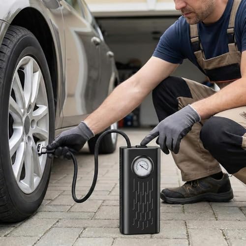 Image of Cordless Tyre Inflator Portable Air Compressor Pump with Digital Pressure Gauge 5000mAh Rechargeable Battery Mini Wireless Air Pump for Car Bike Cycle Scooter Ball Inflation 60 PSI