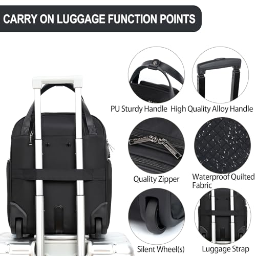 EMPSIGN Underseat Carry On Wheeled - 16" Carry on Bag with Wheels Multi-Functional Lightweight Rolling Bag Overnight Weekender Small Suitcase for Women Men Travel Business, Black image 5