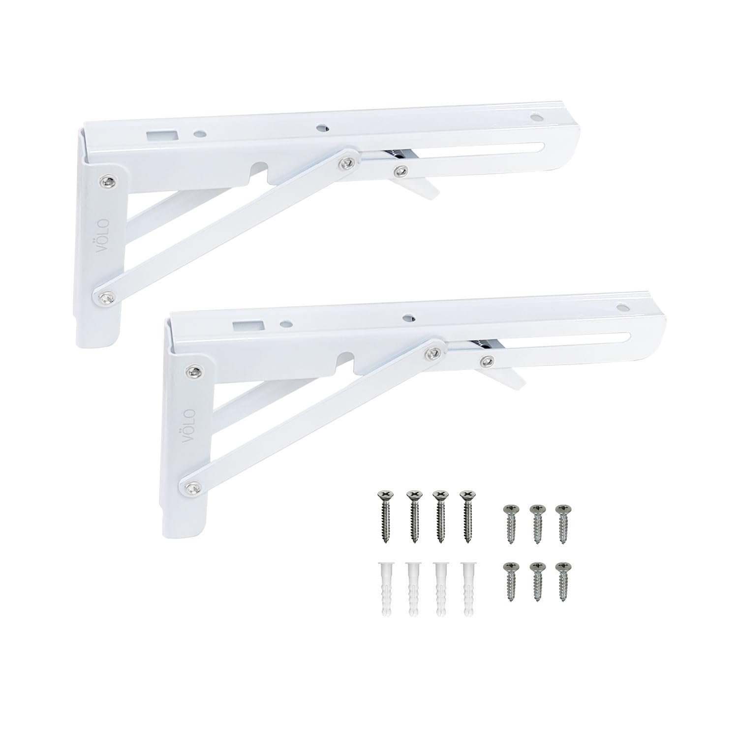 Volo Premium Heavy Duty 8" Foldable Mild Steel Racks, Shelf Bracket, l Bracket, Wall Brackets, Wall Angle Bracket, Folding Table Bracket with Fittings for fold Down Steel Table. (Color:White)-picture-20