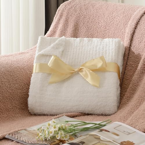 Manta Tejida Suave y Cálida para Sofá 50x60 Pulgadas Color Crema JOOJA miniatura 5
