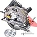TECCPO Circular Saw with Laser, Corded Saw 1500W, 5500 RPM, 2 Blades(7-1/4"), Lightweight Aluminum Guard, Max Cutting Depth 2-1/2''(90°), 1-4/5''(45°), Scale Ruler - TACS01P
