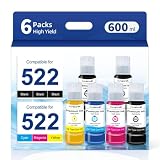 522 Ink Refill Bottles (6-Bottles) Replacement for Epson 522 ink T522 High Capacity for ET-2800 ET-2803 ET...