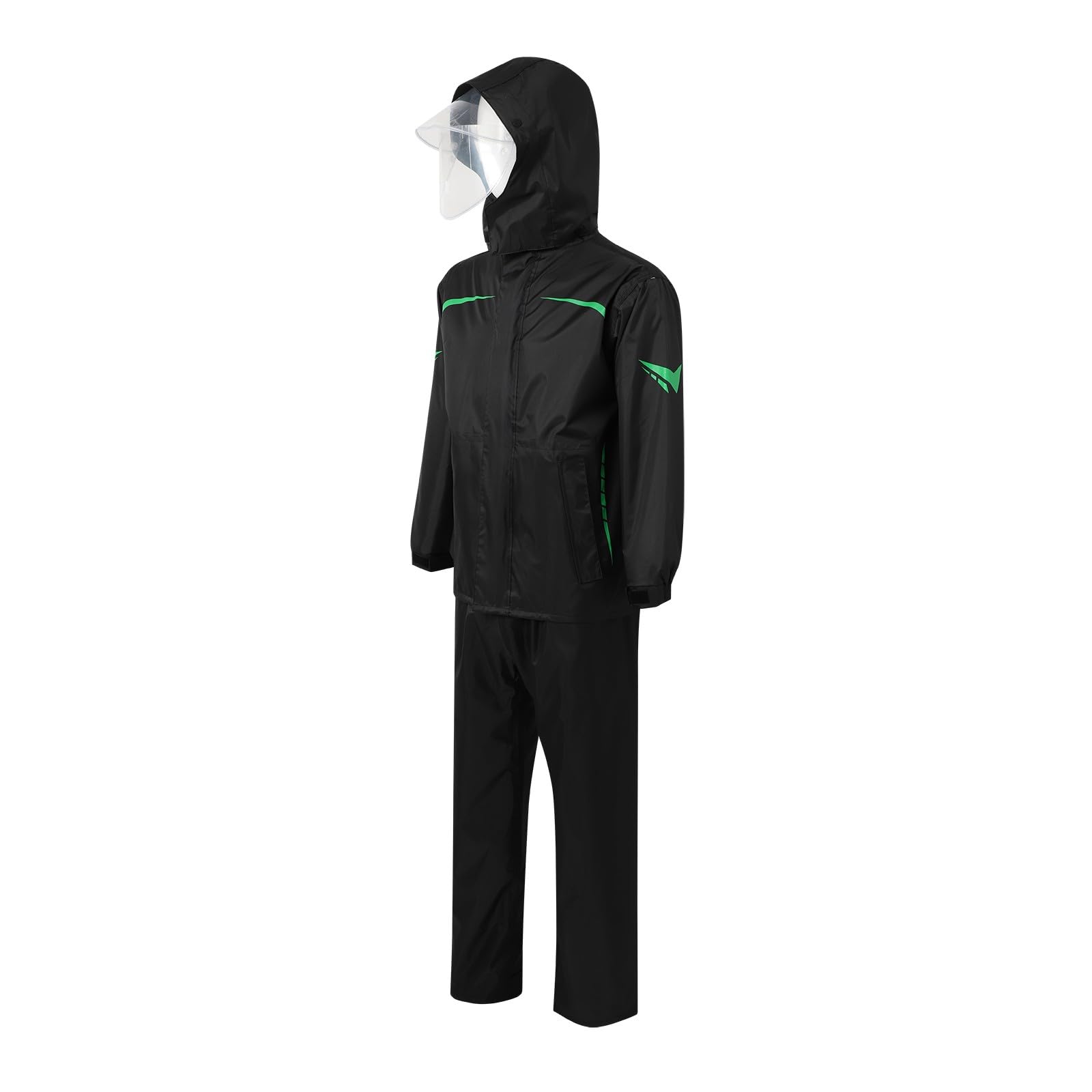 Generisch Poncho antipioggia unisex, impermeabile, riflettente, set di pantaloni da pioggia per attività all'aperto | Impermeabile, unisex, strisce riflettenti, cuciture nastrate, cappuccio regolabile, maniche elastiche, per pesca, moto