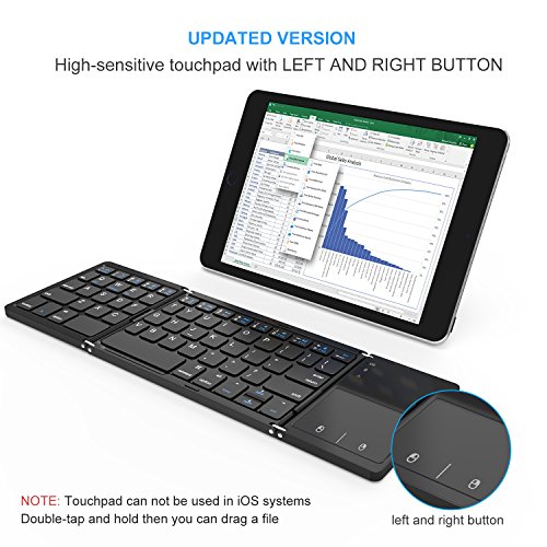 Foldable Bluetooth Keyboard, Jelly Comb Dual Mode Bluetooth & USB Wired Rechargable Portable Mini BT Wireless Keyboard with Touchpad Mouse for Android, Windows, PC, Tablet-Black - Thumbnail 7