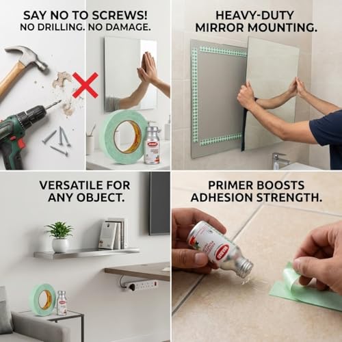 Image of Mario Mirror Mounting Very High Bond Double Sided Tape 18mm x 5m Heavy Duty Foam Adhesive with Primer, VHB Industrial Grade Waterproof Tape Wall & Glass Fixing