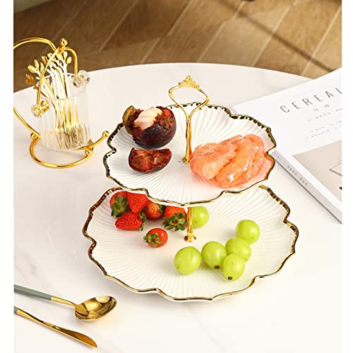 Bandeja de cerámica de 2 niveles con soporte estable para dulces y frutos secos 6