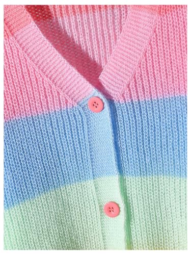 Image of BEAUDRM Girl's Rainbow Cardigan Sweater Fall Cute Sweaters Colorblock Button Down Cardigan Long Sleeve Knitted Top