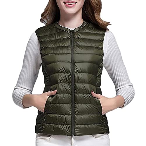 Chaleco para mujer Cultivate One Morality cálido cuello en V chaleco de plumón fino interior ligero y cálido, Verde militar., XL