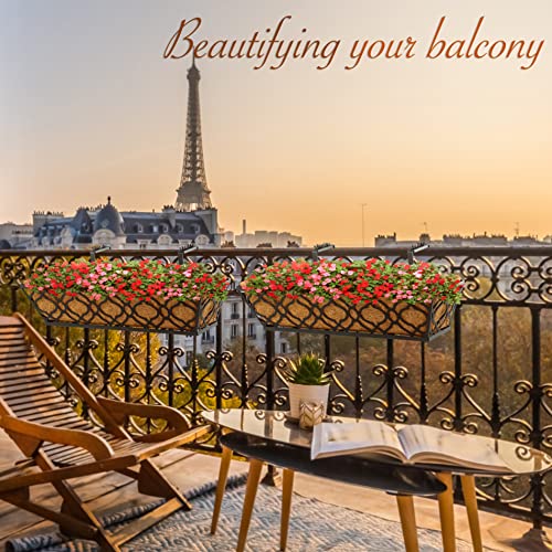 2B-Garden 24'' Window Deck Railing Planter Boxes With Coconut Liner (Pack 2), Window Basket Deck Railing Planter Boxes Metal Hanging Flower Planter For Outdoor Garden Fence Lawn #TOP4