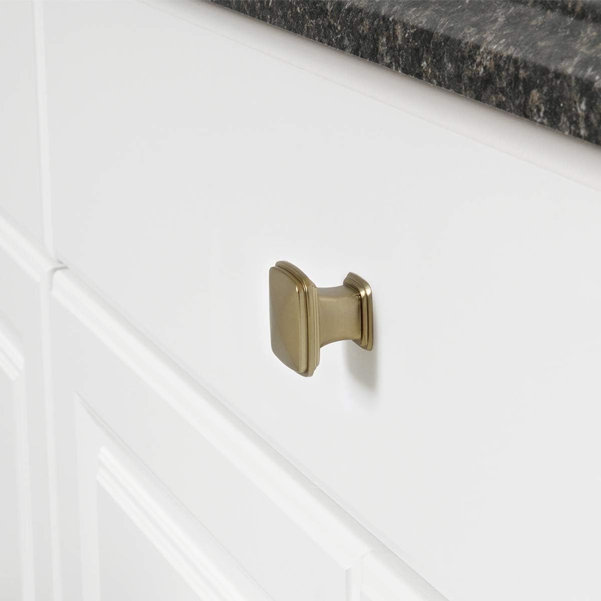 Amazon Basics Traditional Square Cabinet Knob, 1.25-inch Diameter, Golden Champagne, 10-pack