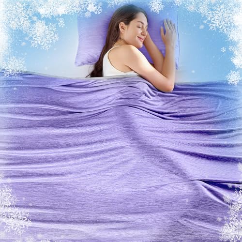 Image of KMUSET Cooling Blanket Throw (50 inchx60 inch), Double Sided Summer Cooling Blankets for Hot Sleepers & Night Sweats, Breathable Lightweight Blanket for Beach, Sofa Bed Couch, Gifts for Women Men Lavender