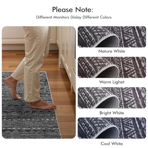 3x15 Washable Kitchen Runner Rug: Modern Moroccan Runners for Hallway Soft Non Slip Rugs with Rubber Backing Low Pile Thin Waterproof Floor Carpet for Entryway Bedroom Bathroom Indoor 3x15 Black by Ksrau - Used condition - Image 8