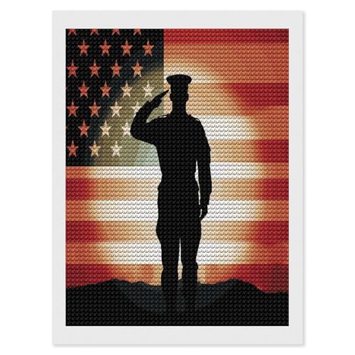 Kit de pintura de diamantes con imágenes de la bandera americana y texto Thank You Soldier