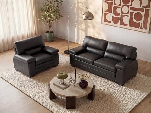 Vente-unique - Canapé 3 Places et Un Fauteuil en Cuir de Buffle Mimas - Noir