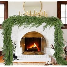 Christmas Norfolk Pine Garlands, 9ft Artificial Greenery Garland Pine Needle Cedar Garland for Mantle, Holiday Indoor Outdoor Fireplace Winter Christmas Decor Light Green, 9ft