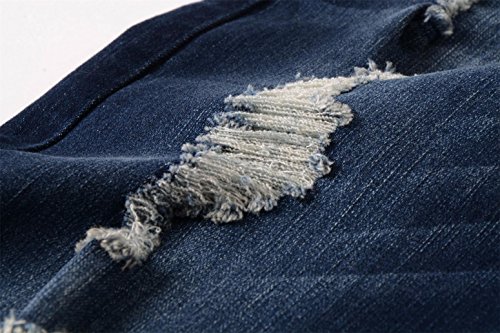 ZLZ Blue Black Ripped Distressed Jeans for Men Slim Fit, Men's Fashion Design Streetwear Destroyed Jeans Pants Stretch Fit4