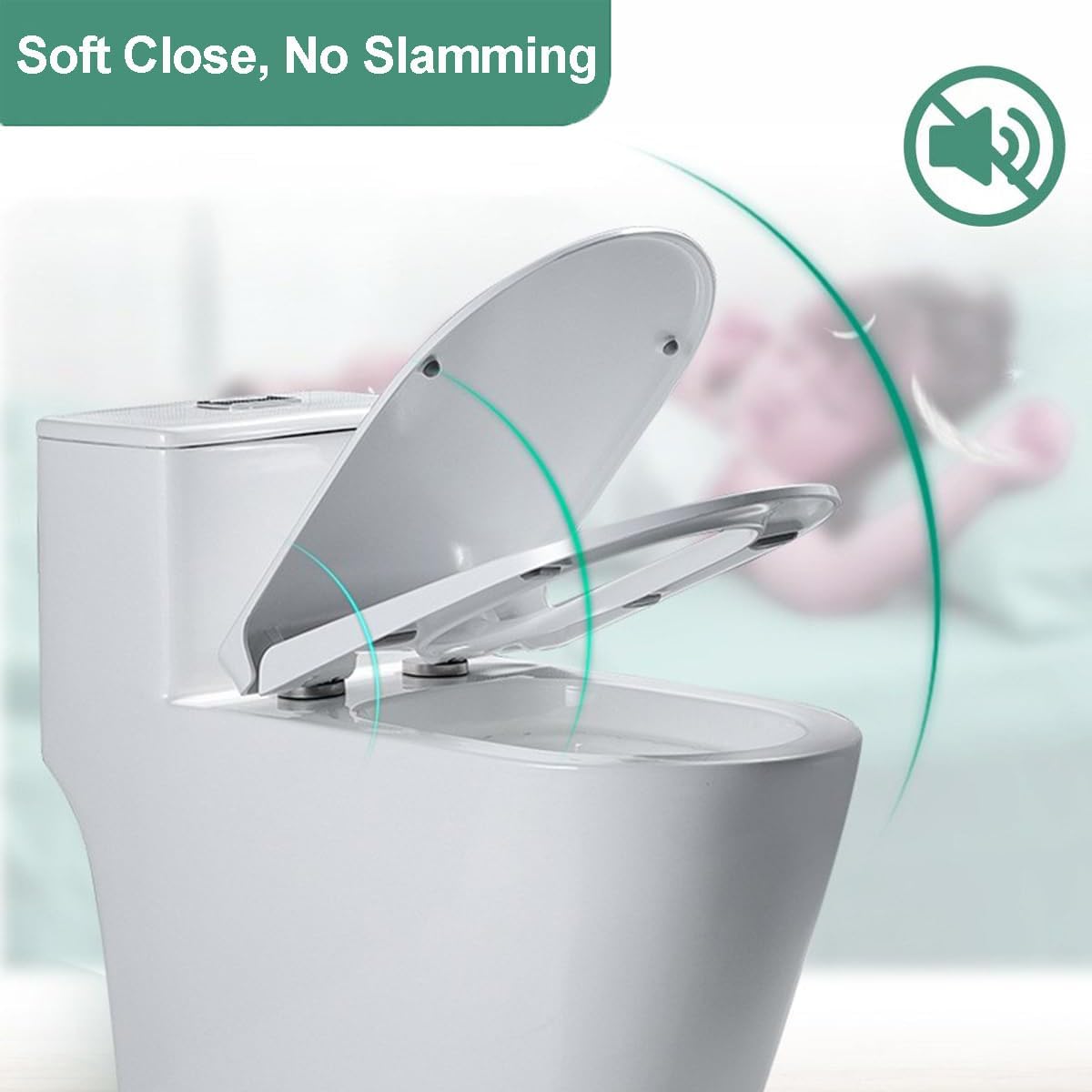 Adjustable Hinge Black Soft-Close D Shape Toilet Seat with Quick-Release Easy Clean