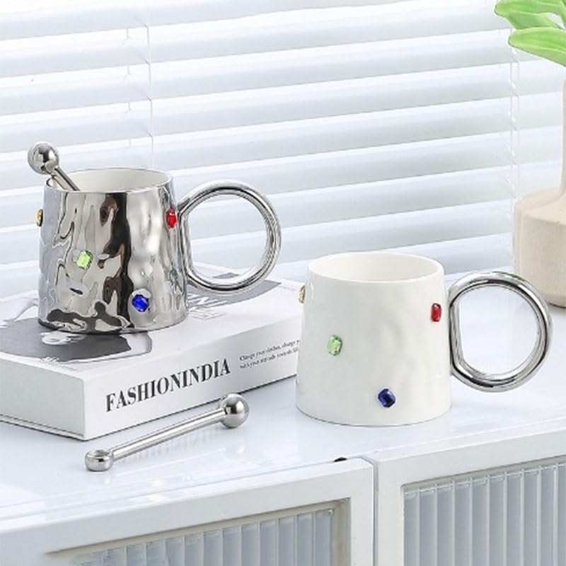 White Inlaid Ceramic Cup Dining Room Home Use Office Couples Gift Breakfast Coffee Cups