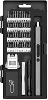 Precision Electric Screwdriver | Built-in Lighting Light, Rechargeable, Screwdriver with Bits, for Electronics Repair Gray Aluminum Square