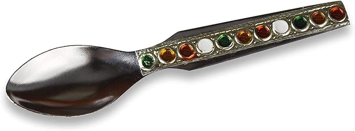 Meenakari Bhog Thali Set for Kanha Thakur ji Indian Hindu God Rituals Puja Plate. Set of 4 Pieces, (Plate, Katori, Glass, Spoon)