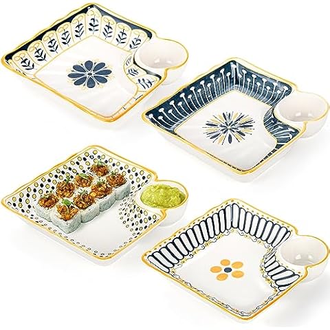 Noamus 4 Pack Dumpling Plate with Dipping Saucer Cover