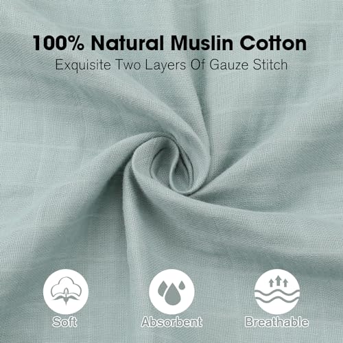 Image of Little Grape Land Muslin Swaddle Blankets 47''x47'' 4 Pack, 100% Cotton Large Size Baby Swaddles for Newborn, Soft Breathable Baby Blankets for Newborns, Green