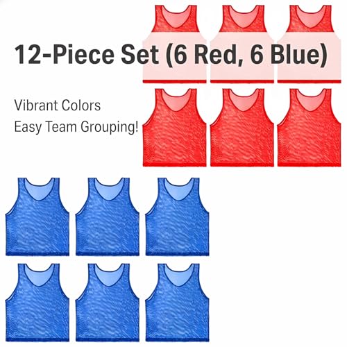 Image of RAINFLOW Soccer Pinnies Scrimmage Vests - Set of 12 Lightweight Mesh Pennies Practice Jerseys for Child /Youth Teams,Training