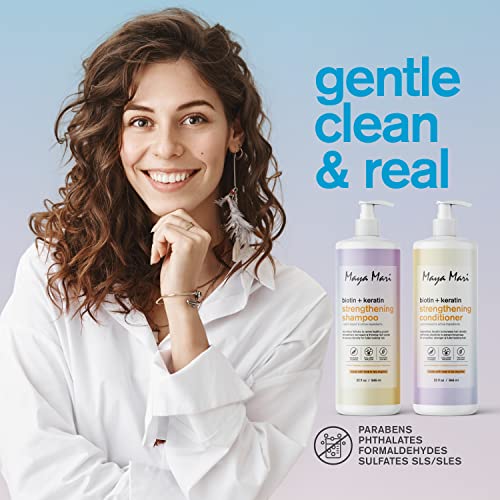 Maya Mari Biotin Keratin Strengthening Shampoo & Conditioner Set Sulfate Free Thickening For Thinning Hair, 32 Fl Oz Ea #TOP4
