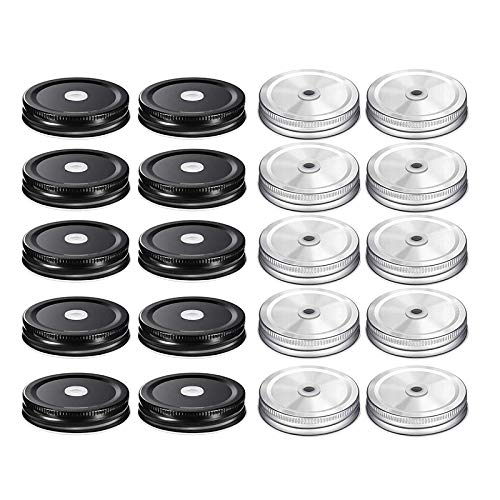 SovelyBoFan 20Pack Mason Jar Lids 70mm Regular Mouth Lids Leak Proof Secure Glass Jar Lids Storage Sealing Caps (10 Black&10 Silver)