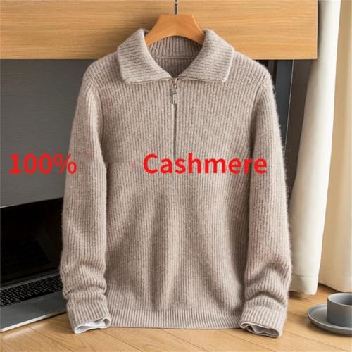 Kelsiop Men's Winter Zipper Lapel Thick Needle Plus Size Cashmere Sweater2