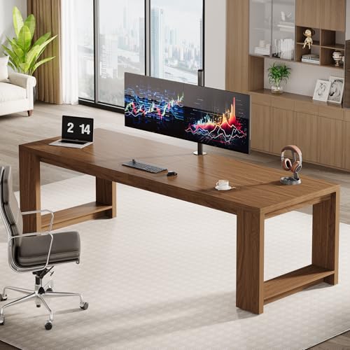 Image of Tribesigns Two Person Desk, 86.6-Inch Extra Long Desk, Double Computer Writing Table, Wood Large Desks Workstation for Home Office, Walnut