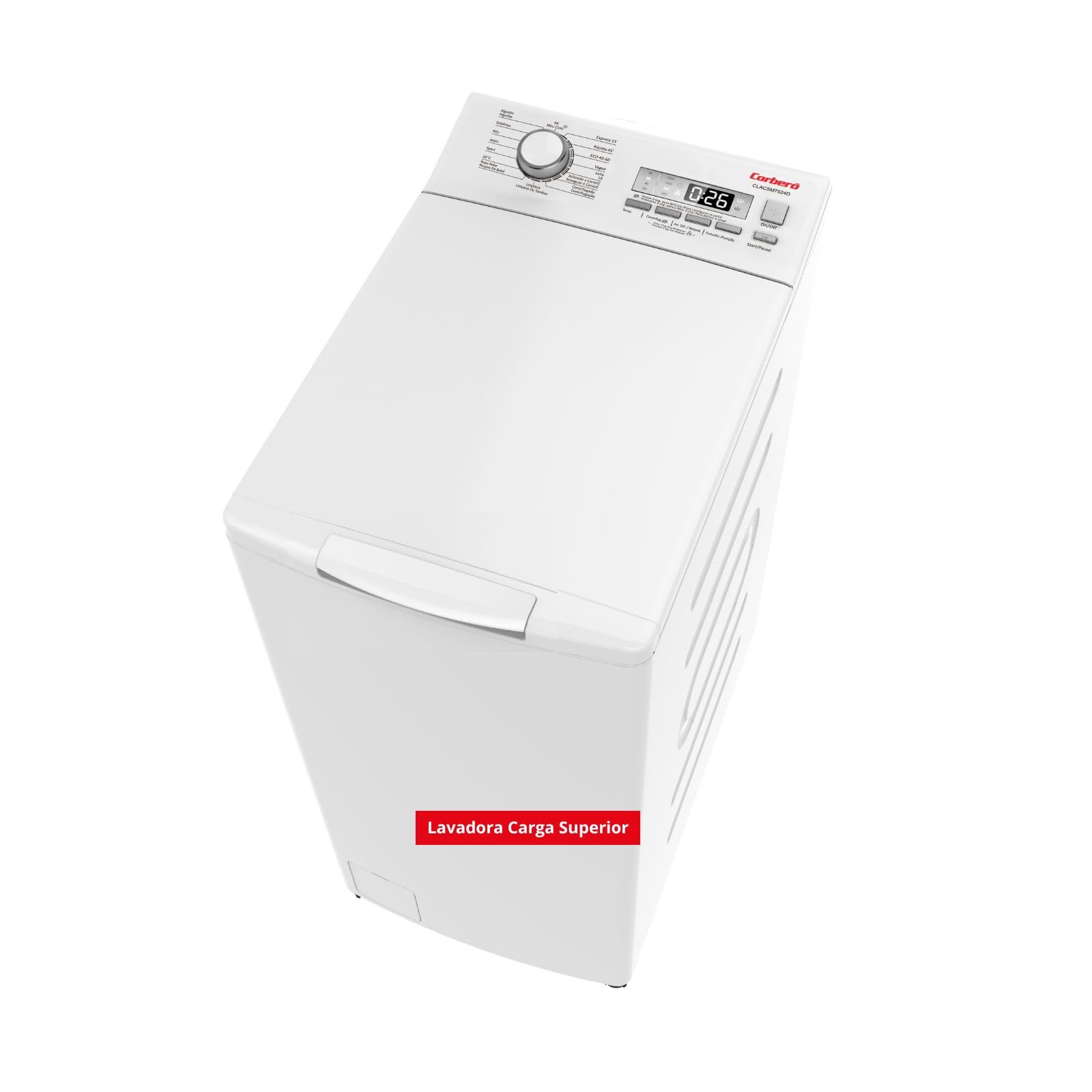 Corberó - Lavadora Carga Superior 7.5kg | CLACSM7524D | 1200 RPM | 16 Programas, Función Vapor, ECO, limpieza tambor| Inicio Diferido| Lavado Rápido | Planchado Fácil | Indicadores LED | Blanco