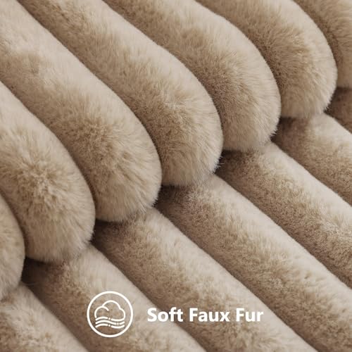 Image of decorUhome Fall Cozy Faux Fur Throw Pillow Covers 12x12 Set of 2 Decorative Soft Plush Striped Modern Farmhouse Boho Couch Pillow Cases with Velvet Back for Sofa Bed Living Room, Khaki Brown
