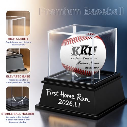Image of KKU Baseball Display Case, Baseball Holder for Ball Display Cube Box, UV Protected Acrylic Baseball Storage Official Size Box , Memorabilia Display Case for Baseball, Pickleball, Tennis