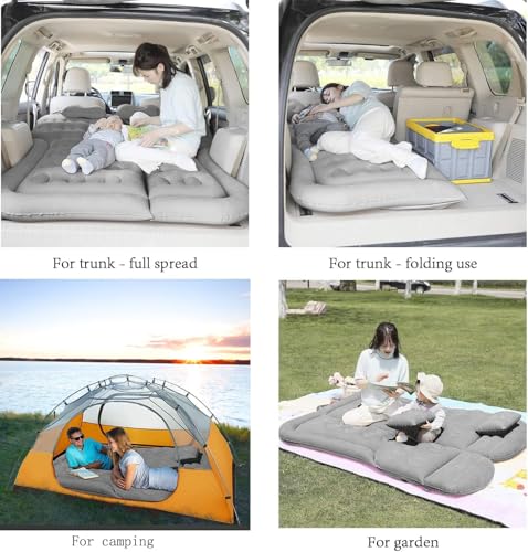 Image of Oshotto Multifunctional Car Inflatable Bed Air Mattress SUV Car Travel Outdoor Camping mat with Two Air Pillows and Air Pump Compatible with Tata Safari (Grey)