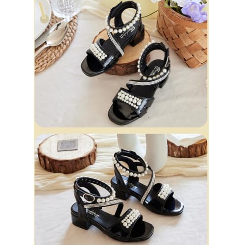 Little Big Girls Fashion Rhinestone Pearls Middle High Heel Princess Sandals Kids Shoes Dress Platform Open Toe Ankle Strap Sandals2