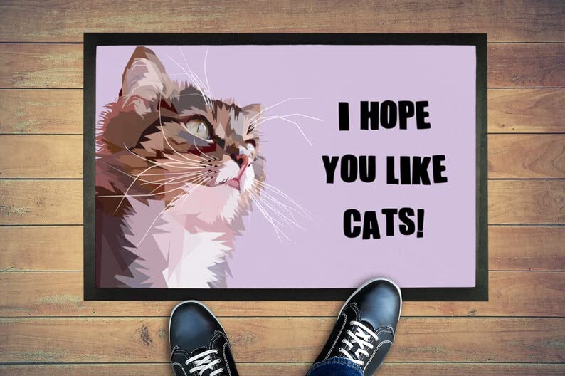 Ensound I Hope You Like Cats Funny Doormat,Cat Gifts,Novelty Flannel Floor with Non-Slip Rubber,Housewarming Decor Gift for Cat Lovers Doormat 24x16 Inch