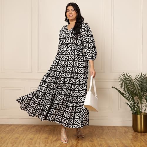 Image of DEEBACO Women's Rayon Fit and Flare Maxi Dress for Woman Festive Fancy|Casual Trending Stylish Long Plus Size One Piece Dresses Women Western (3XL,4XL,5XL,6XL) (Multicolor)