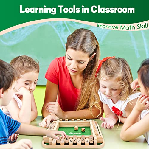Japace Shut The Box Spiel, Brettspiel aus Holz, 4 Spieler Würfelspiel Mathematik Lernspielzeug Kinder Brettspiel Familie ab 3 4 5 6 + Jahre, Reisespiele Erwachsene Traditionelle Kneipenspiele