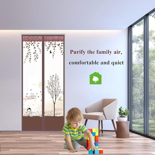 Image of Mosquito Net for Door Polyester Magnetic Curtain Auto Closing Insect Screen for All Door Types with Self Adhesive Hook Tape Auto Close Insect Screen (210 * 100 cm, Brown)