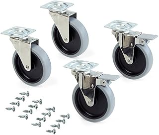 Emuca 2037121 Pack of 4 grey swivel castors for furniture (2 with brake and 2 without brake) 50mm diameter with M8x15 bolt and ball bearings