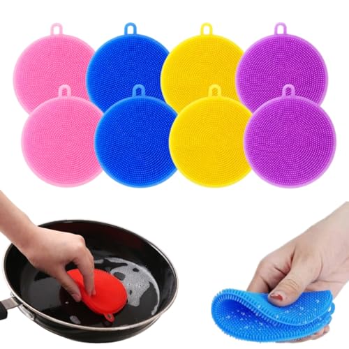Image of Cleaning Sponge Silicone Scrubber for Kitchen Scrubber Fruit and Vegetable Washing Brush Round Scrubber Pad Multipurpose Silicone Dishwashing Tools (Multicolor) (8)