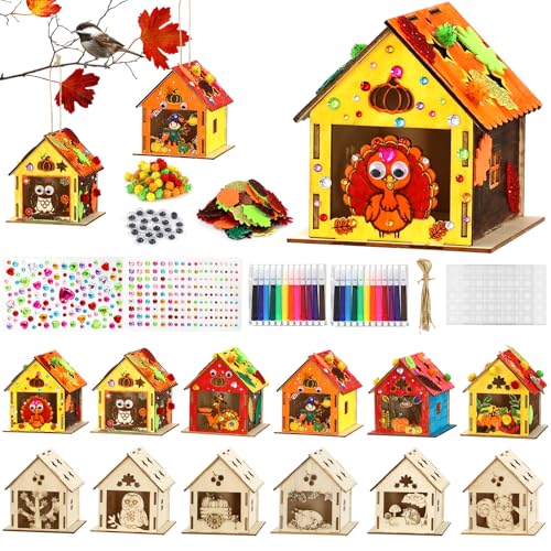 12 Thanksgiving Fall Crafts Wooden House for Boy, Girl &