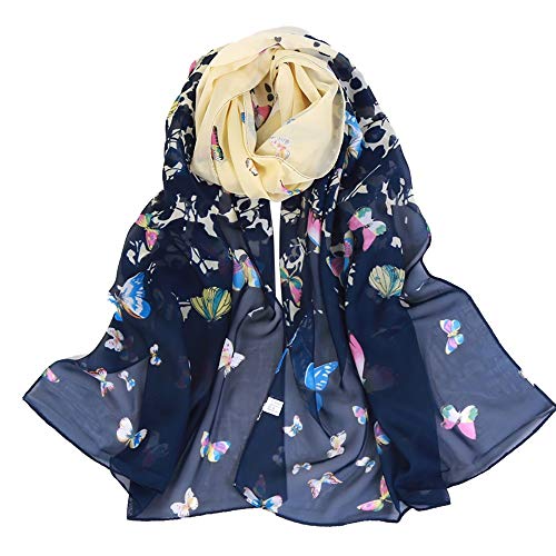 Hot Sale!!!JURTEE Women Fashion Butterfly Printed Chiffon Shawl Scarf Winter Warm NeckScarf Reversible Scarves(Navy)