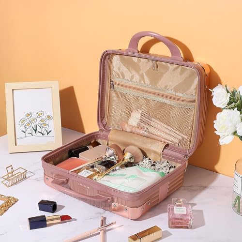 Image of Mini Hard Shell Hard Travel Luggage Makeup Case Small Portable Carrying Case Suitcase Organizer Makeup Storage Box for Women (B-Rose-Gold)