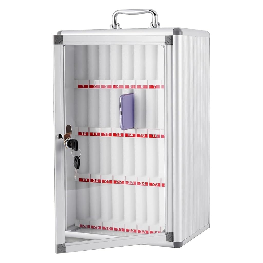 Soporte de Pared para teléfono con 36 Ranuras, Fabricado en aleación de Aluminio, Ideal para aulas, escuelas y oficinas; también Puede Utilizarse como Soporte de Escritorio para teléfono y a