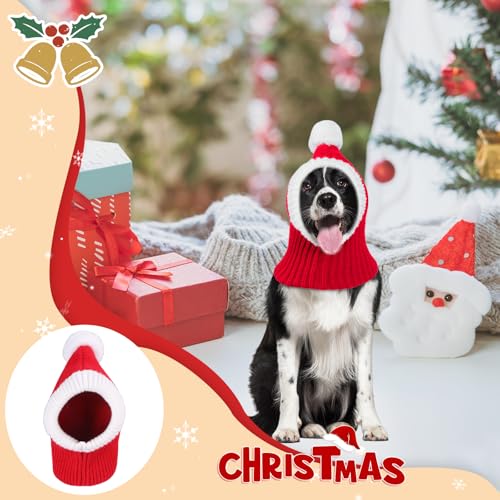 image for NACOCO Christmas Dog Hat Crocheted Snood Funny Pet Cap with Pompon Red
